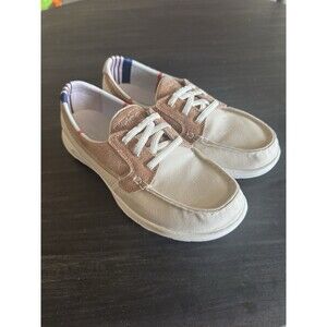 Skechers On-The-Go Boat Shoes Women's 7.0 Beige Canvas Lightweight Nautical